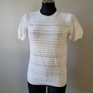 MOTF white textured cotton knit tee w scallop collar